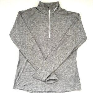 Nike Women’s Large Heather Gray Dri Fit Half Zip Jacket Buttery Soft Thumbholes